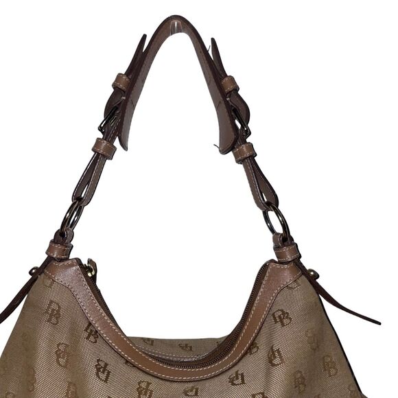 Dooney & Bourke Signature East/West Shoulder Bag in Brown Canvas w Leather Trim - Picture 3 of 12